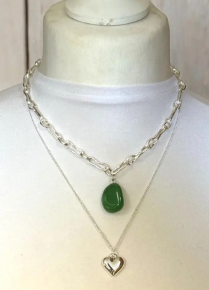 Jess and Lou Layered Link Necklace With Emerald Stone